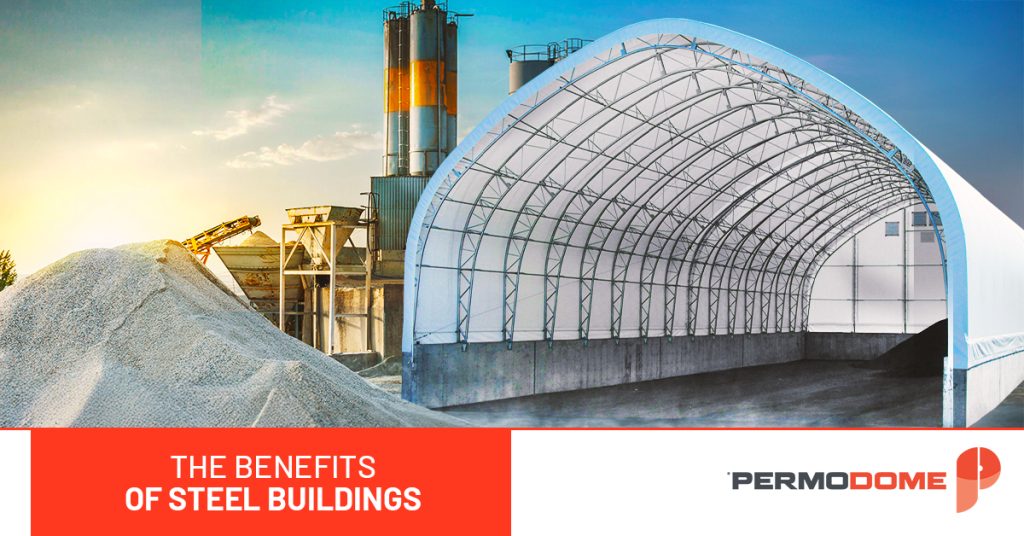 Steel building benefits, industrial projects, quick installation, cost-effective solutions, flexible membrane, durable construction.